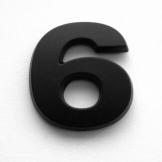 6, 3D Kunststoffziffer, selbstklebend, mattschwarz